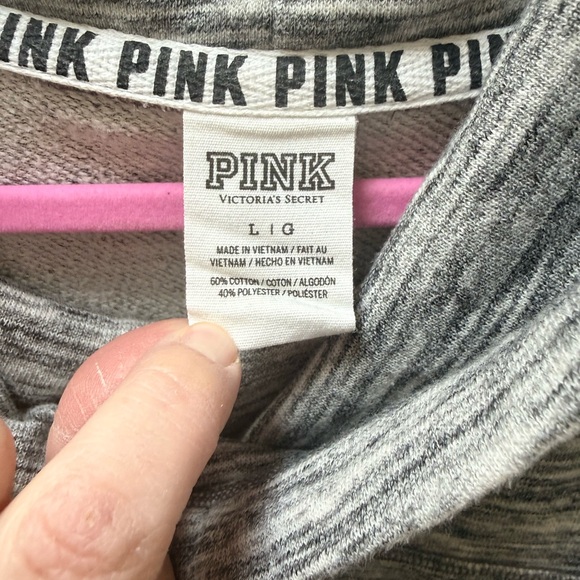 Rare/Vintage- PINK-Victoria's Secret Gray Hoodie with Leopard PINK -Large EUC - Picture 3 of 5